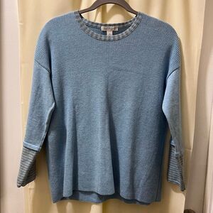 Belford Light Blue Ribbed Knit‎ Sweater with Striped Cuffs Casual Pullover